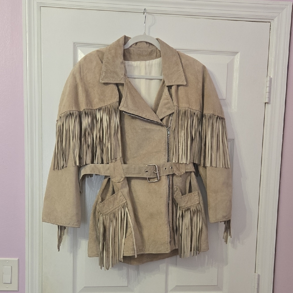 Fringe Suede Jacket - Tan